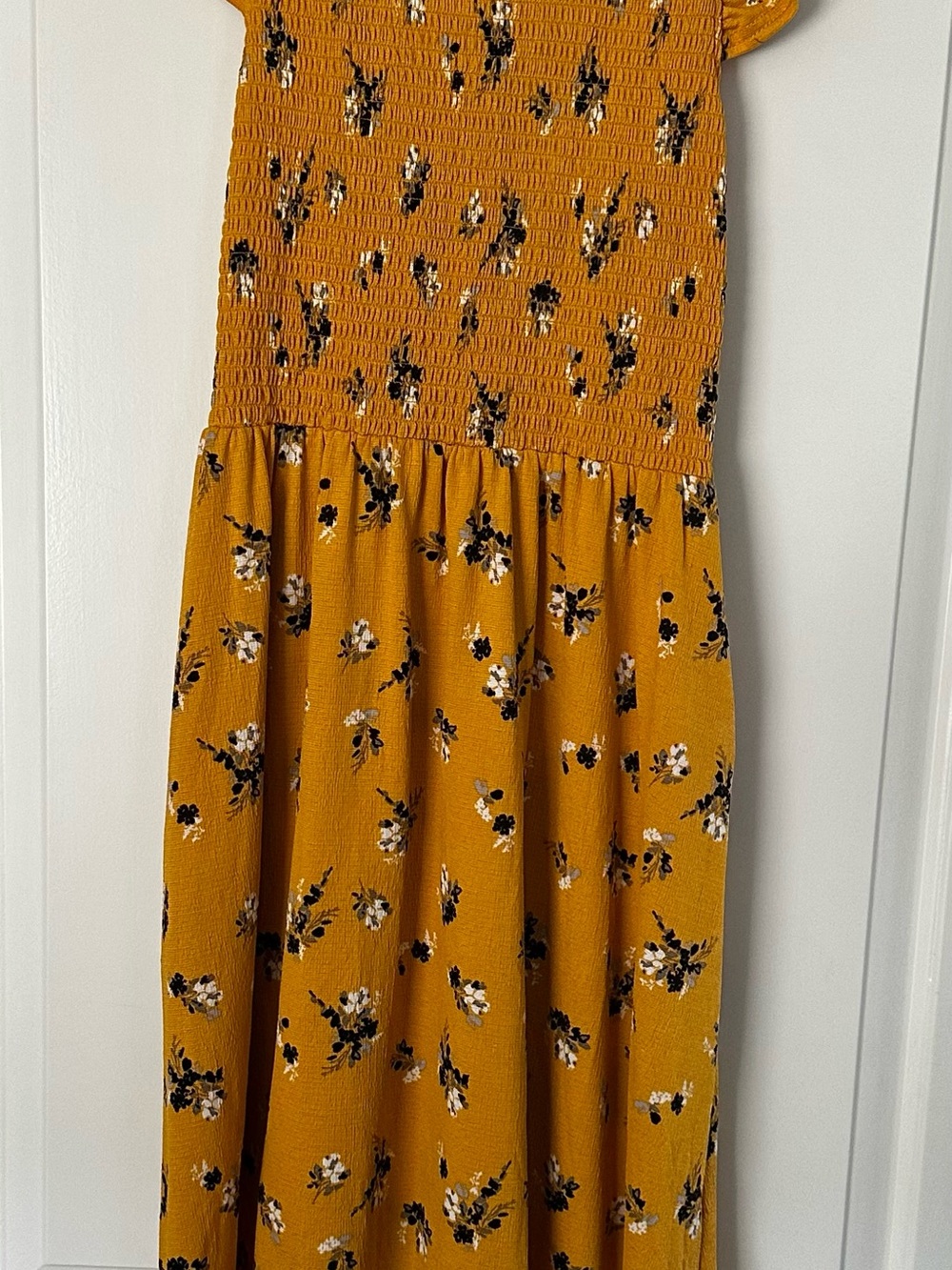 Smocked Midi Dress in Mustard Floral
